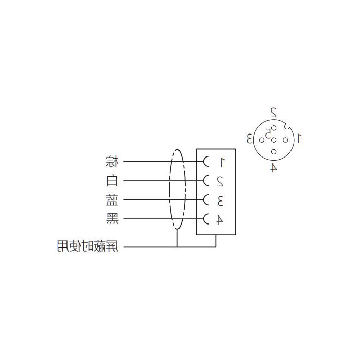 M12 4Pin、母头直型、Flange socket、板前安装、预铸UL电子线、64SA01-XXX