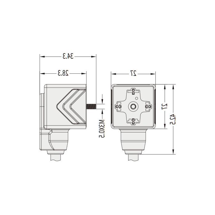 Pressure switch plug, 4-pin, single-end precast PVC non-flexible cable, gray sheathed, 6VA121-XXX 